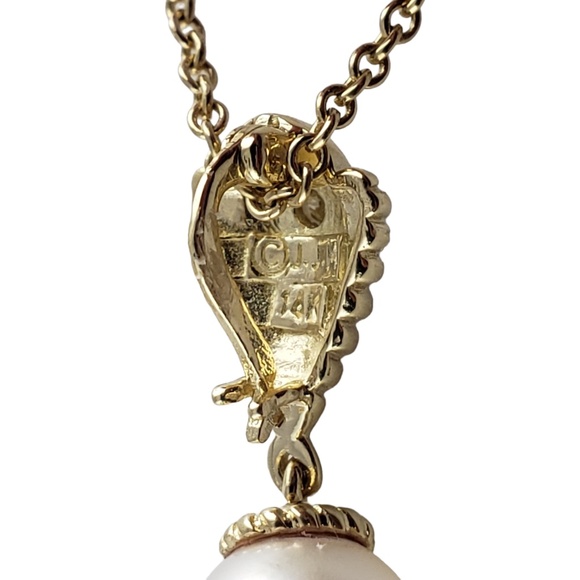 Vintage 14 Karat Yellow Gold Pearl and Diamond Pendant Necklace #13559 - Picture 5 of 7